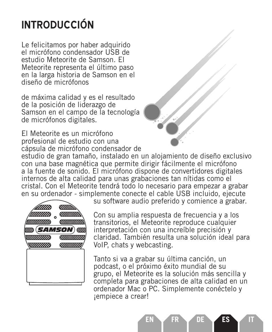 Introducción | Samson Meteorite USB Condenser Microphone User Manual | Page 21 / 36