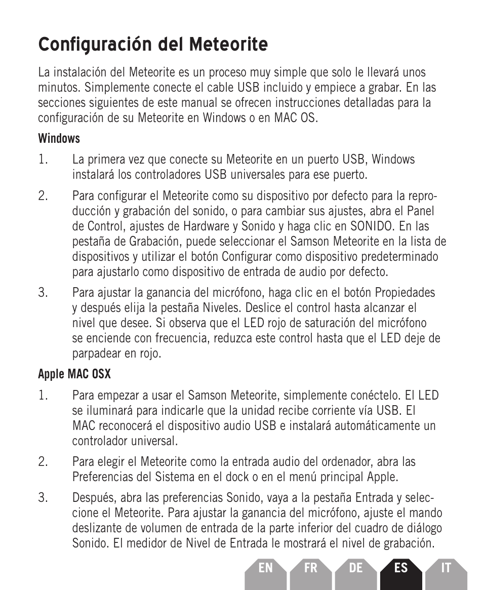 Configuración del meteorite | Samson Meteorite USB Condenser Microphone User Manual | Page 25 / 36