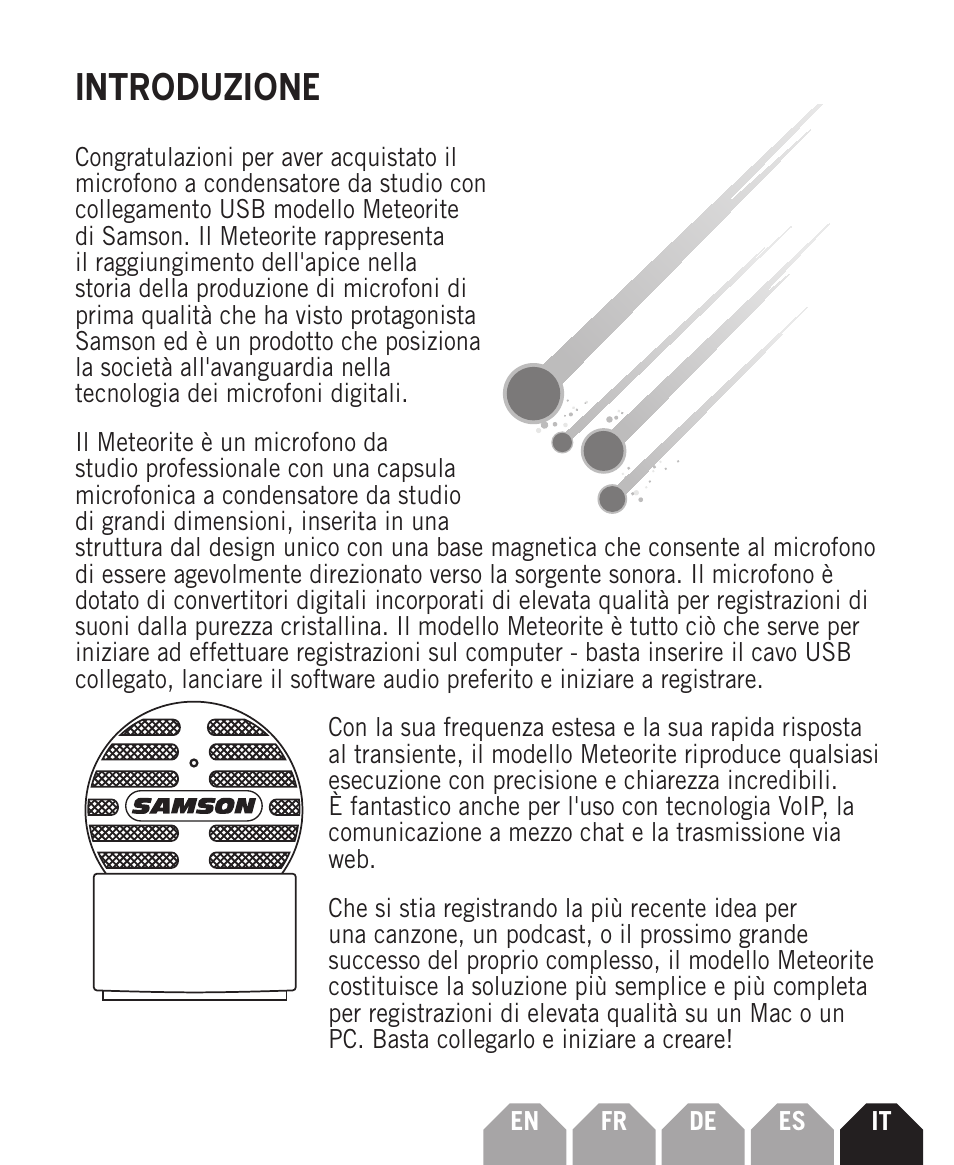 Introduzione | Samson Meteorite USB Condenser Microphone User Manual | Page 27 / 36