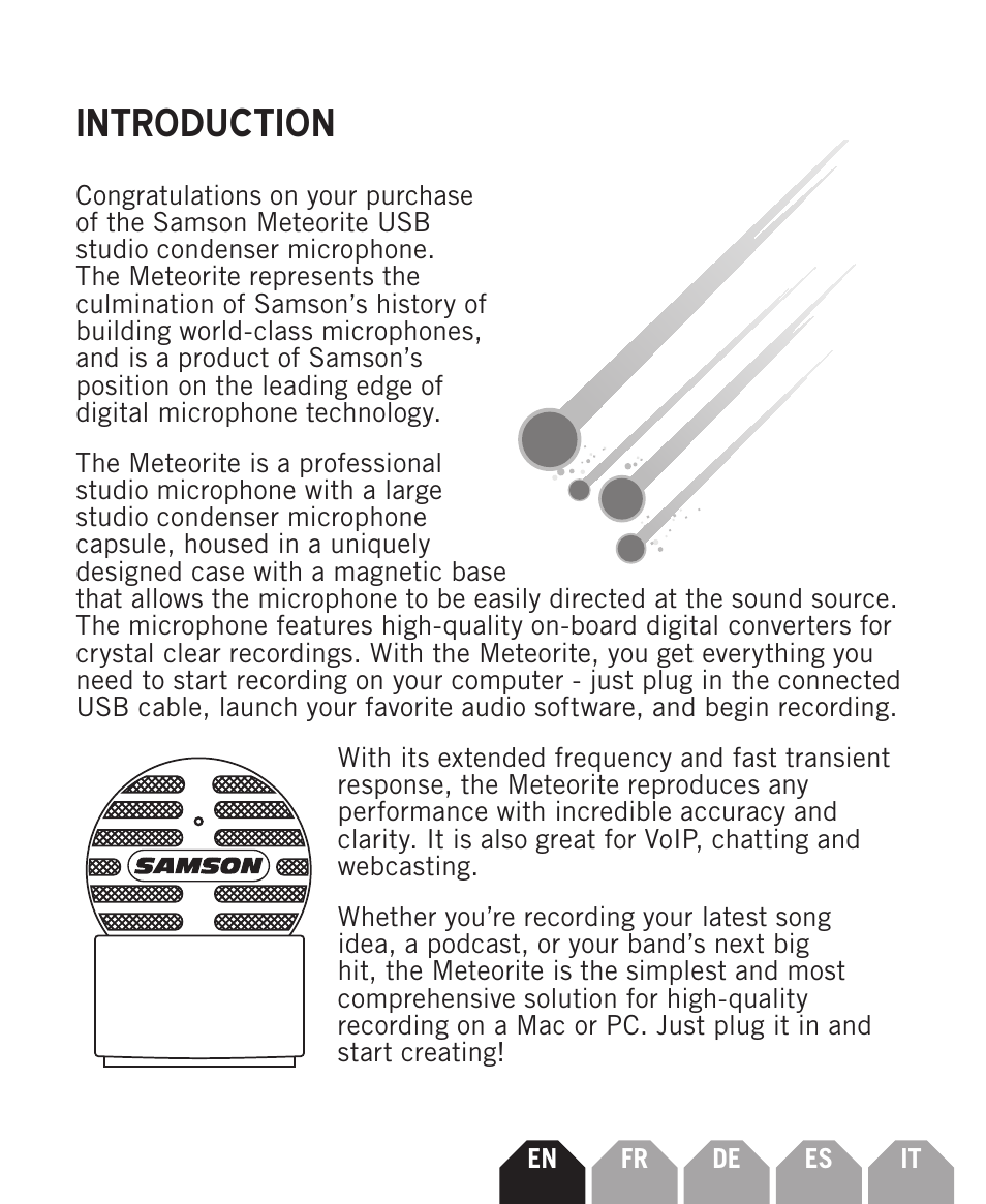 Introduction | Samson Meteorite USB Condenser Microphone User Manual | Page 3 / 36