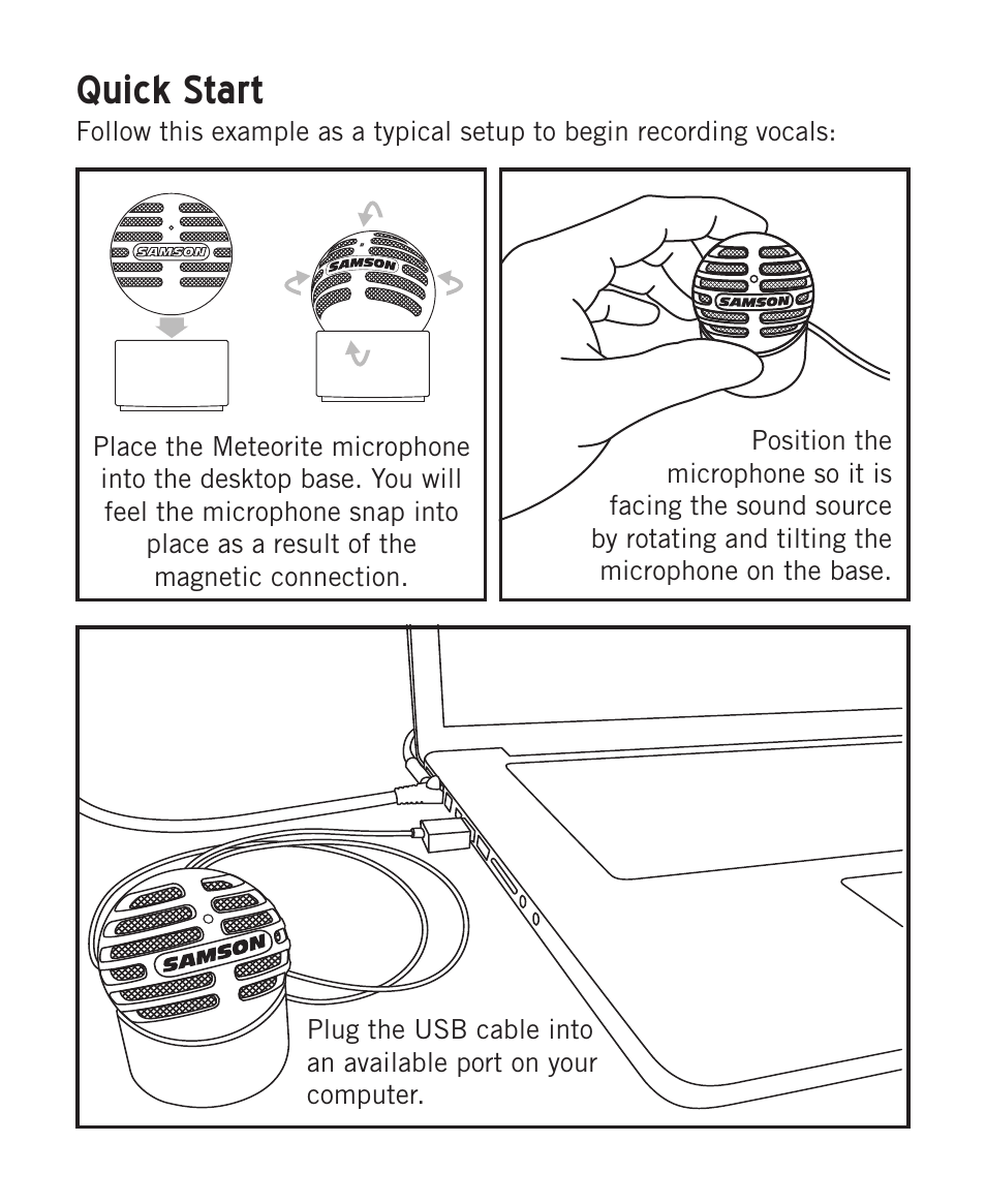 Quick start | Samson Meteorite USB Condenser Microphone User Manual | Page 6 / 36