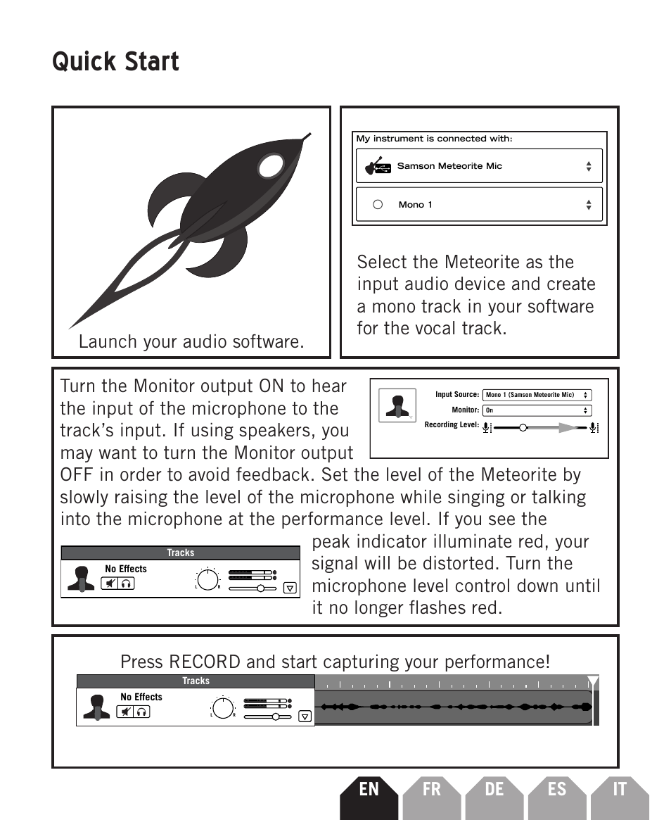 Quick start | Samson Meteorite USB Condenser Microphone User Manual | Page 7 / 36