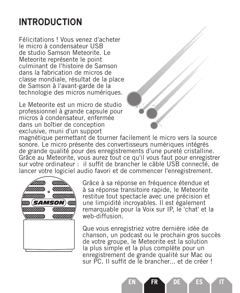 Introduction | Samson Meteorite USB Condenser Microphone User Manual | Page 9 / 36