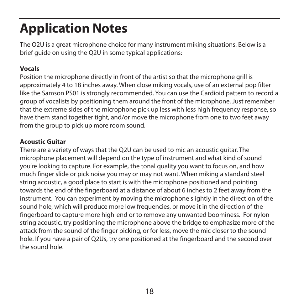 Application notes | Samson Q2U Recording & Podcasting Pack (Gray) User Manual | Page 20 / 24