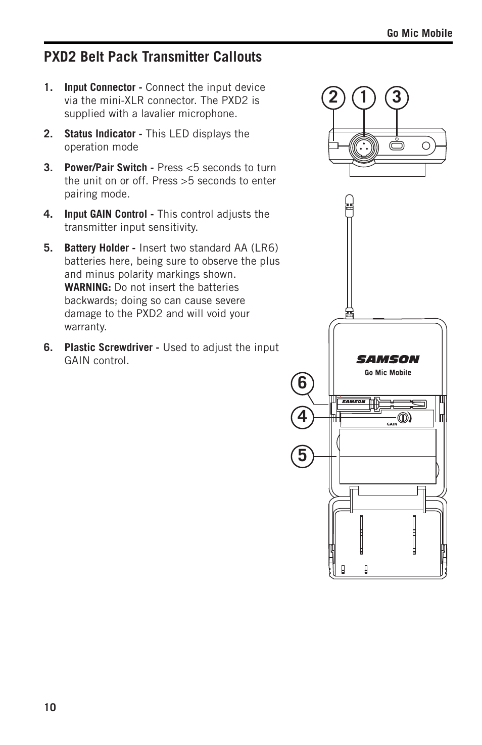 Samson SWGMMR Go Mic Dual-Channel Receiver User Manual | Page 10 / 92