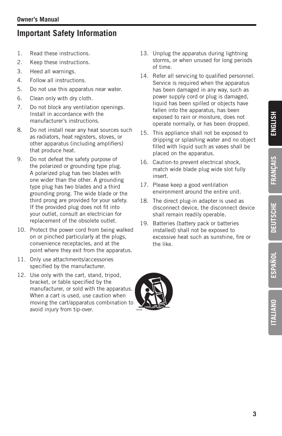 Important safety information | Samson SWGMMR Go Mic Dual-Channel Receiver User Manual | Page 3 / 92