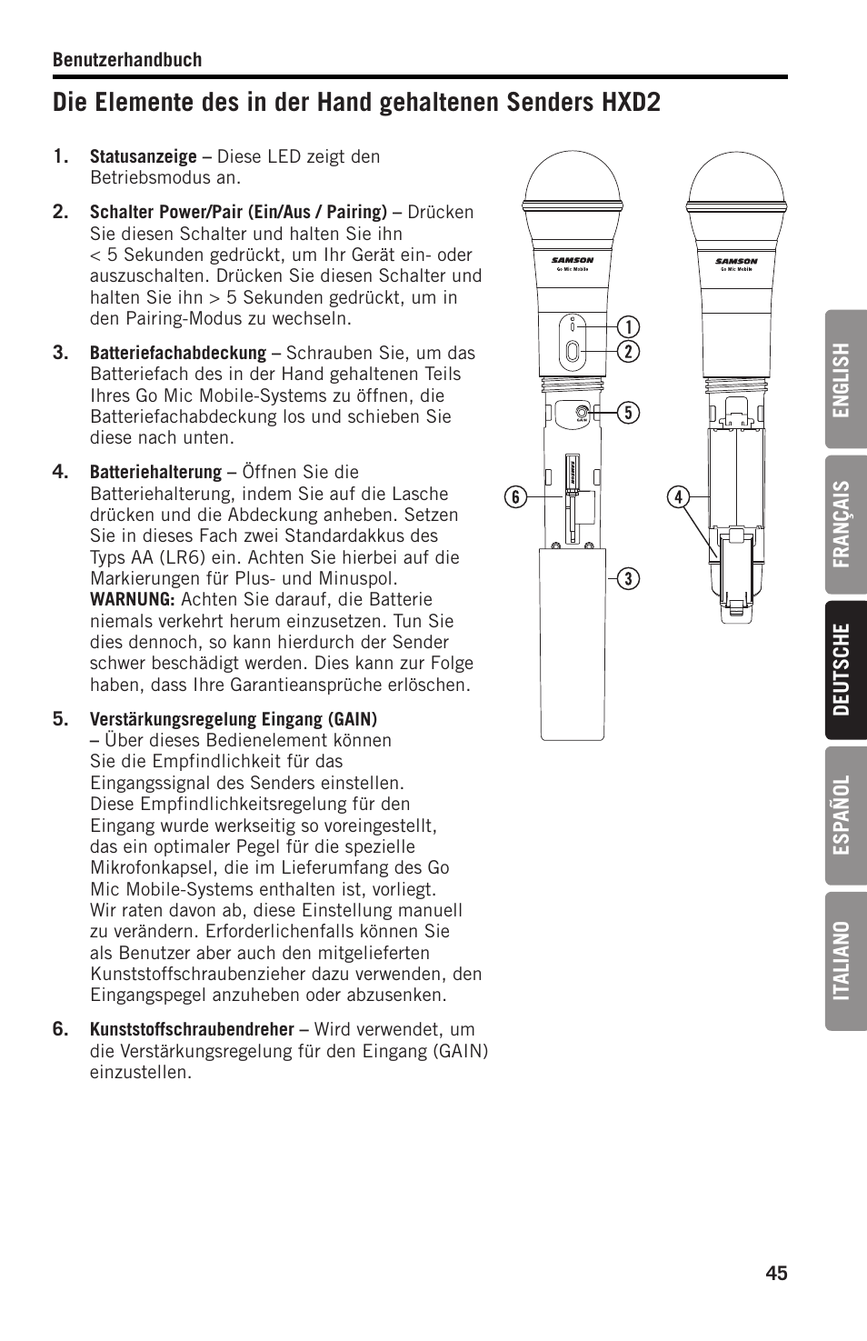 Samson SWGMMR Go Mic Dual-Channel Receiver User Manual | Page 45 / 92