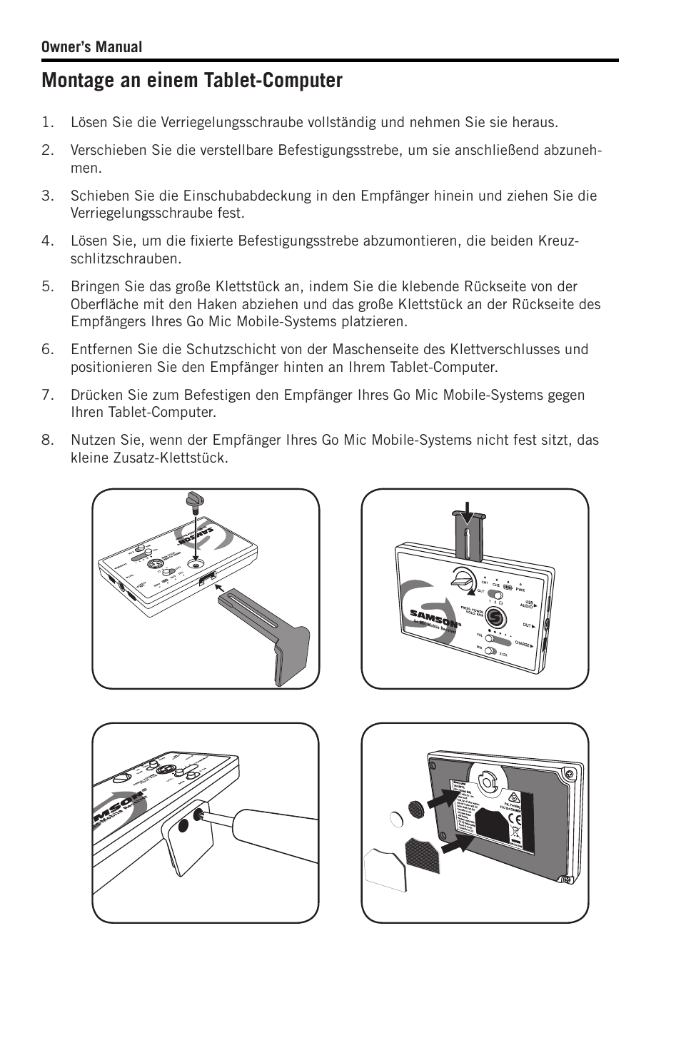 Montage an einem tablet-computer | Samson SWGMMR Go Mic Dual-Channel Receiver User Manual | Page 51 / 92