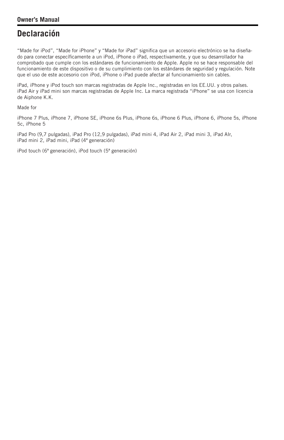 Declaración | Samson SWGMMR Go Mic Dual-Channel Receiver User Manual | Page 73 / 92