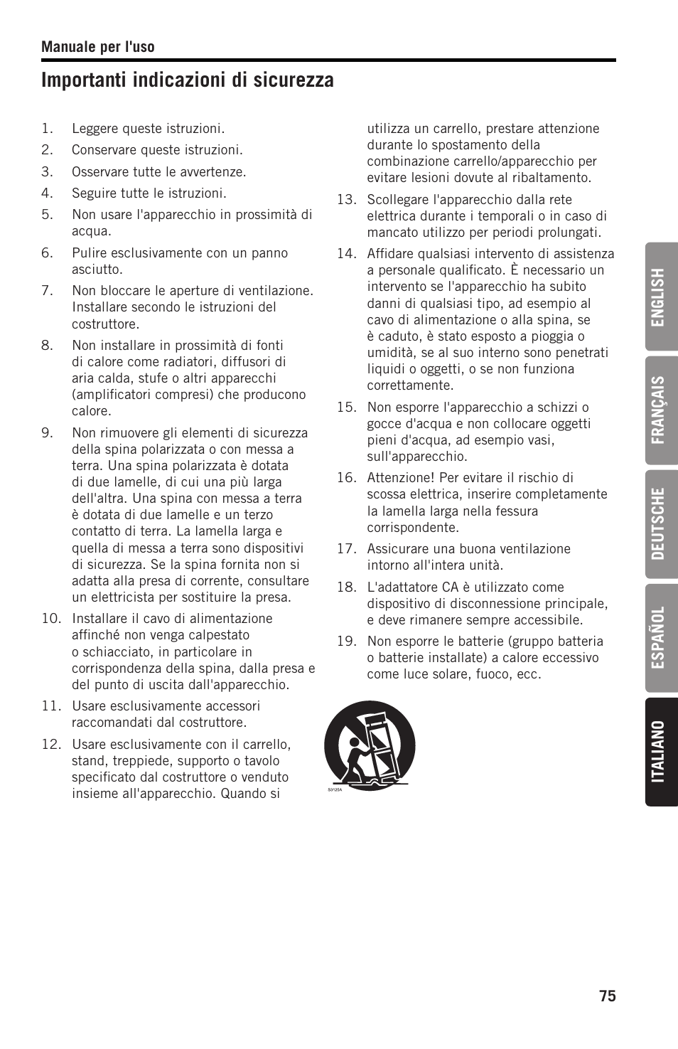 Importanti indicazioni di sicurezza | Samson SWGMMR Go Mic Dual-Channel Receiver User Manual | Page 75 / 92