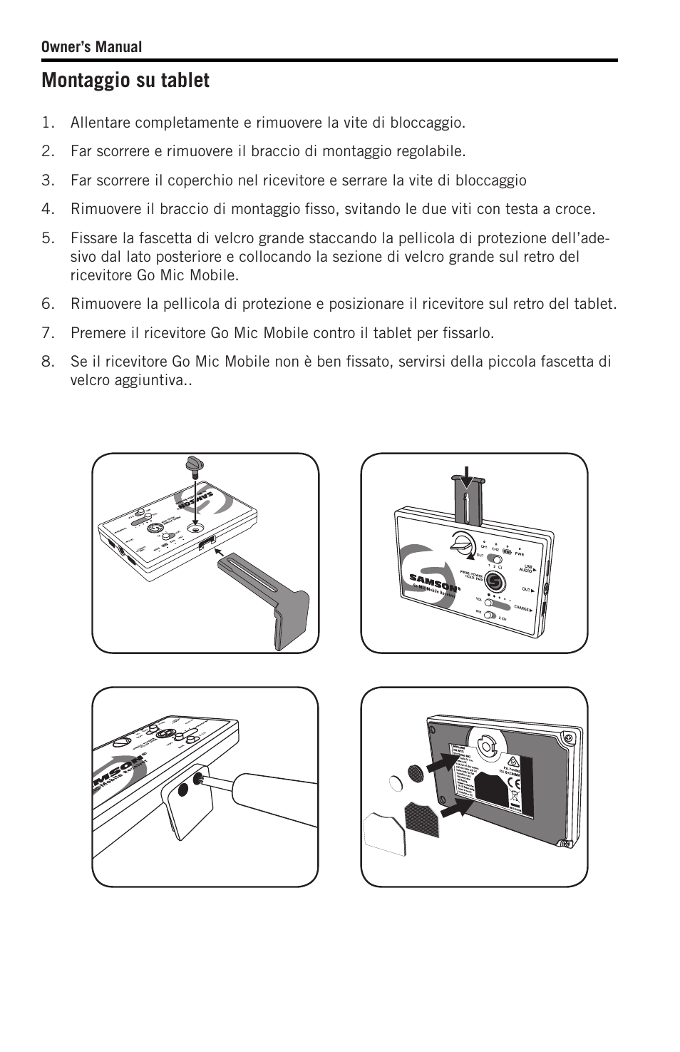 Montaggio su tablet | Samson SWGMMR Go Mic Dual-Channel Receiver User Manual | Page 87 / 92