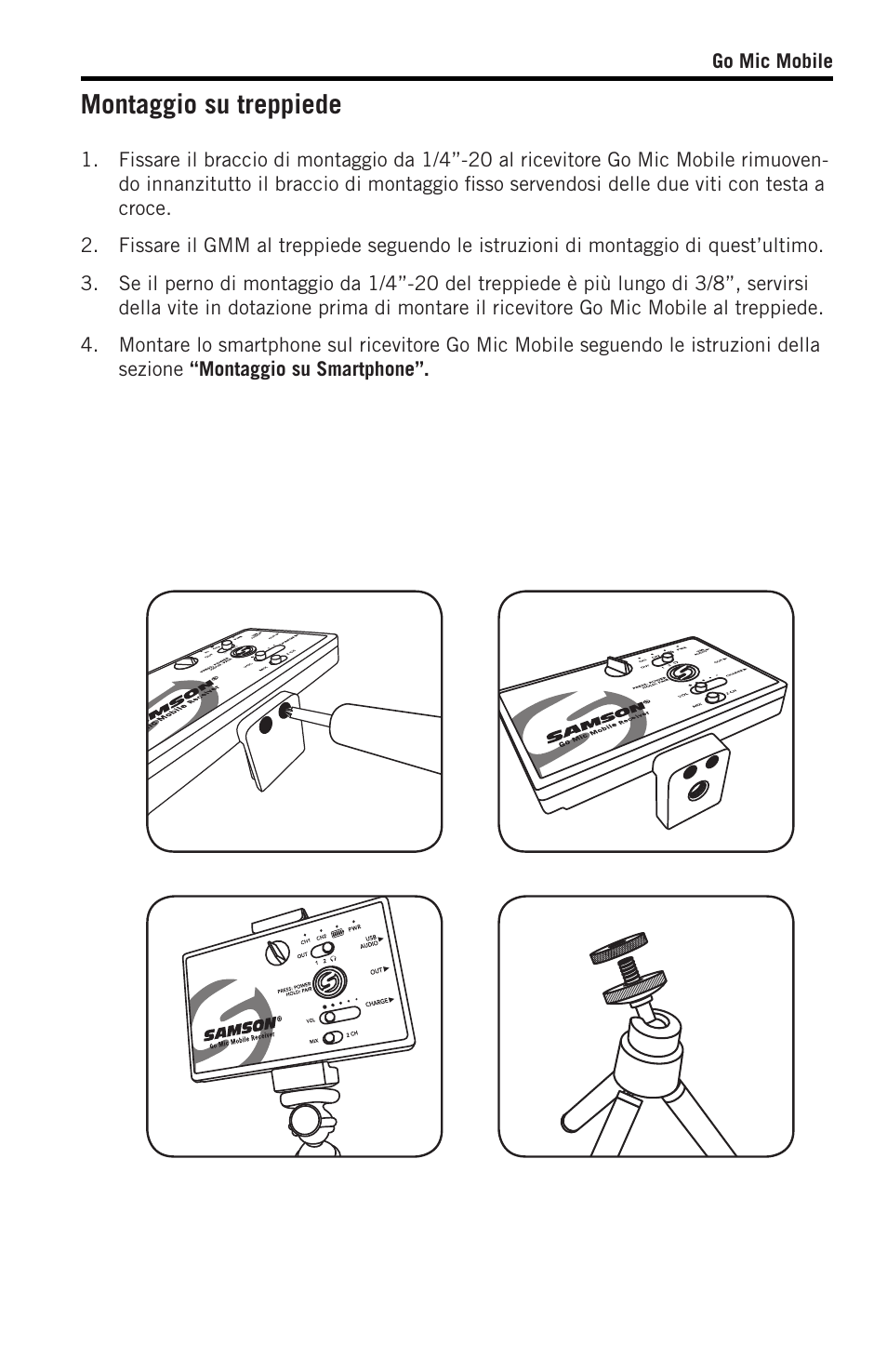 Montaggio su treppiede | Samson SWGMMR Go Mic Dual-Channel Receiver User Manual | Page 88 / 92