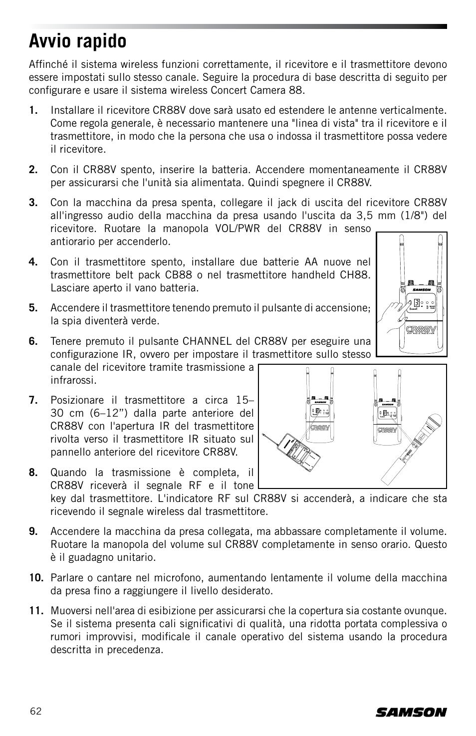 Avvio rapido | Samson Concert 88 CR88XV Camera-Mount Wireless Receiver (D: 542 to 566 MHz) User Manual | Page 62 / 68