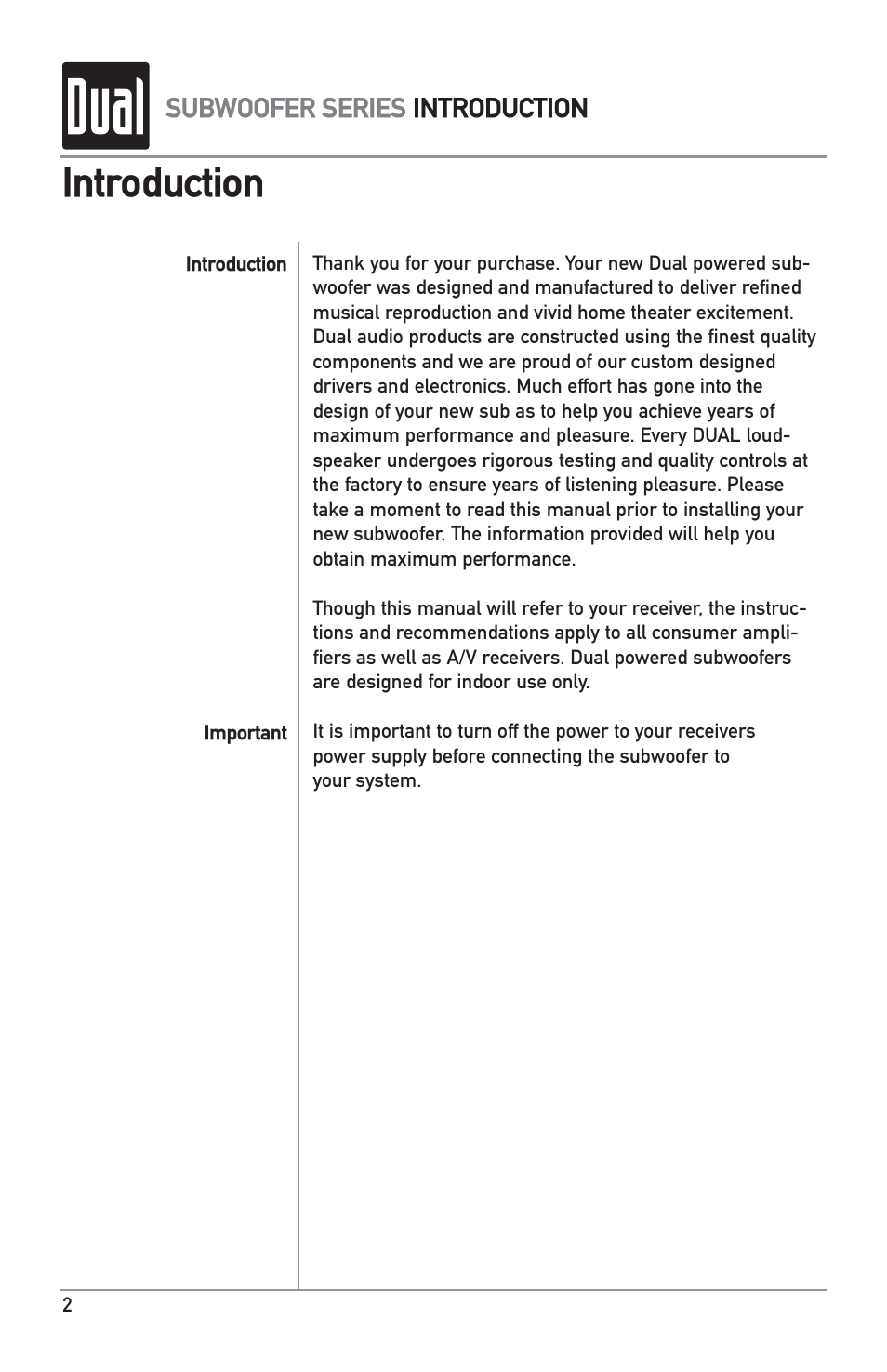 Introduction | Dual L10SW User Manual | Page 2 / 8