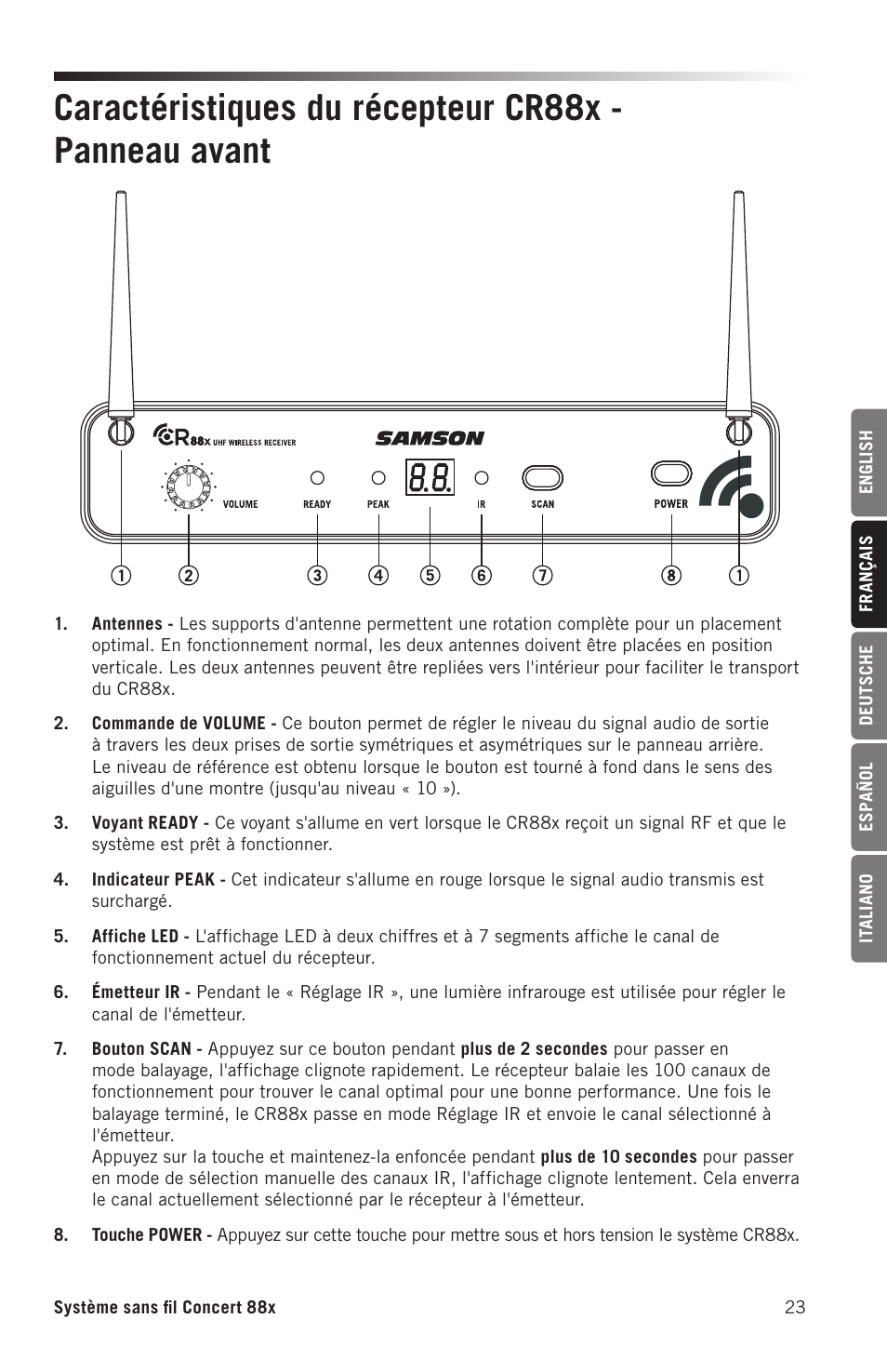 Samson Concert 88x Wireless Lavalier Microphone System with LM10 Miniature Lav (D: 542 to 566 MHz) User Manual | Page 23 / 84