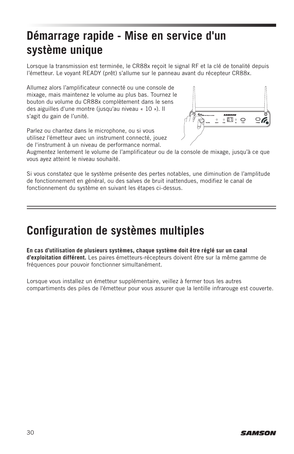 Configuration de systèmes multiples | Samson Concert 88x Wireless Lavalier Microphone System with LM10 Miniature Lav (D: 542 to 566 MHz) User Manual | Page 30 / 84
