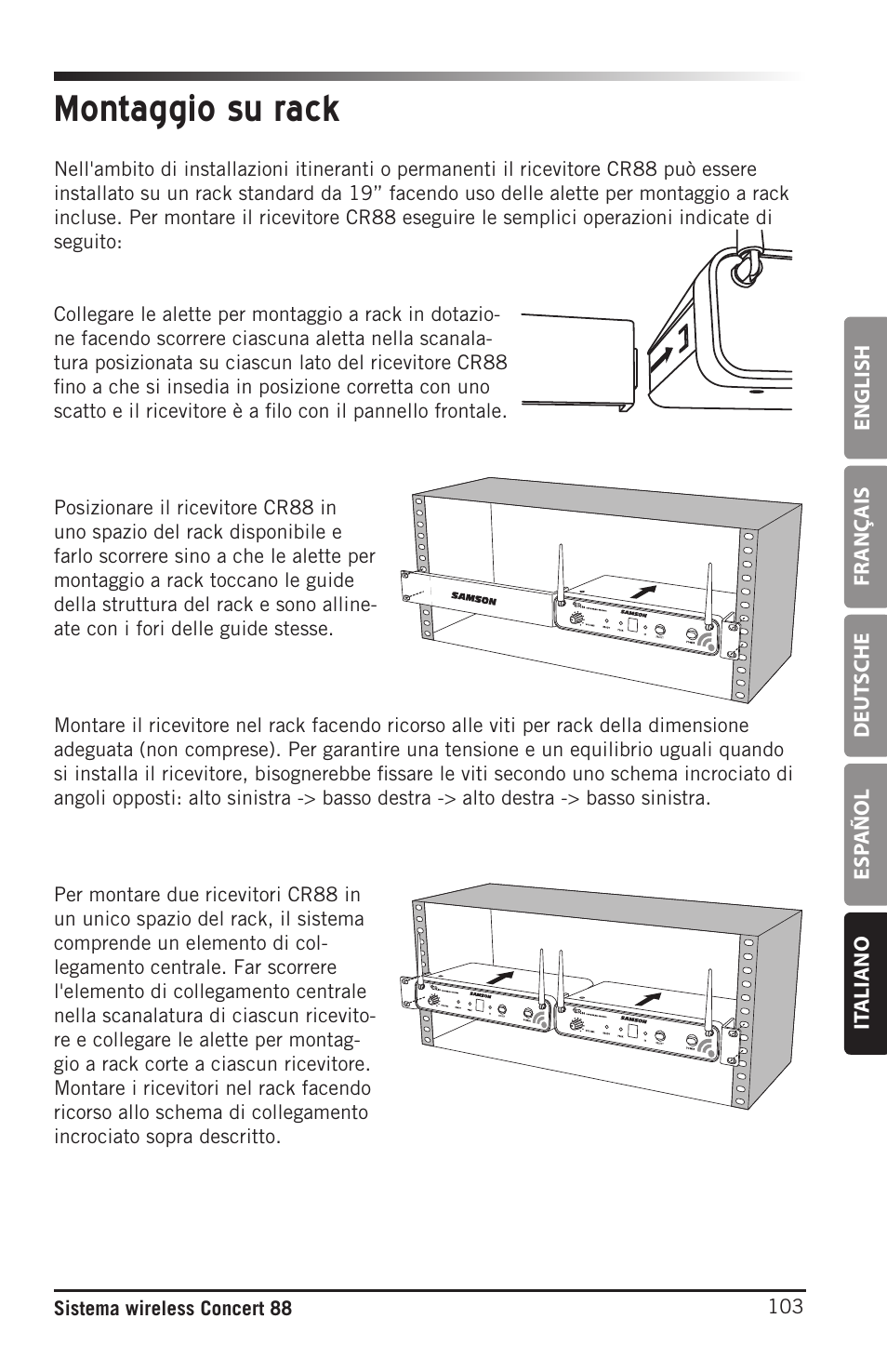 Montaggio su rack | Samson Concert 88 Camera Combo UHF Camera Wireless System (D: 542 to 566 MHz) User Manual | Page 103 / 108