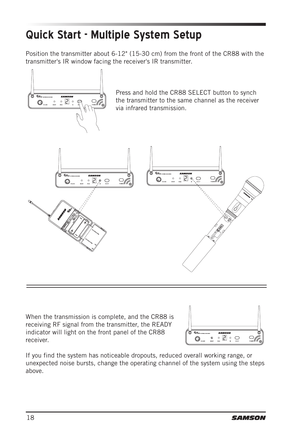 Quick start - multiple system setup | Samson Concert 88 Camera Combo UHF Camera Wireless System (D: 542 to 566 MHz) User Manual | Page 18 / 108