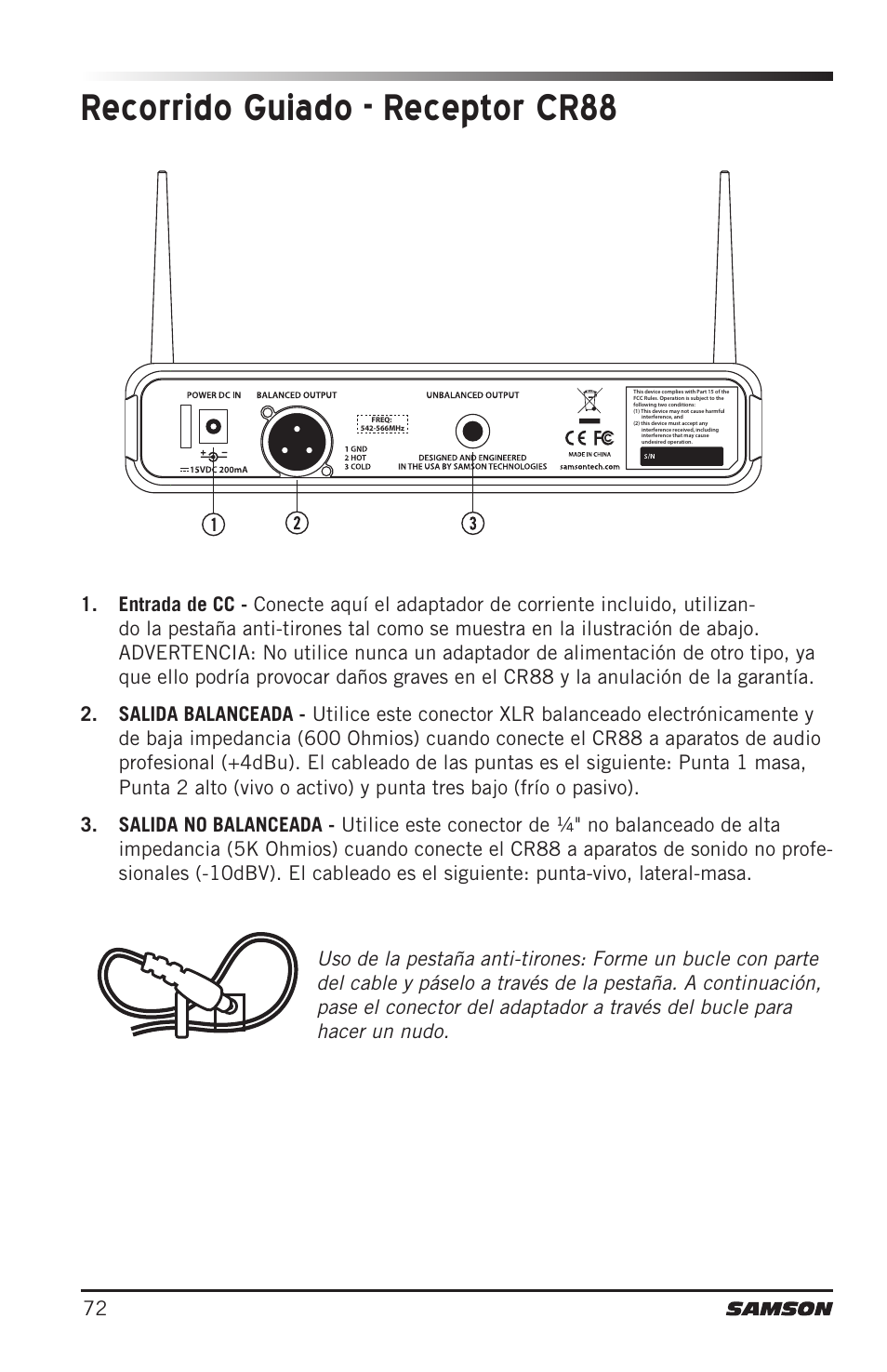 Recorrido guiado - receptor cr88 | Samson Concert 88 Camera Combo UHF Camera Wireless System (D: 542 to 566 MHz) User Manual | Page 72 / 108