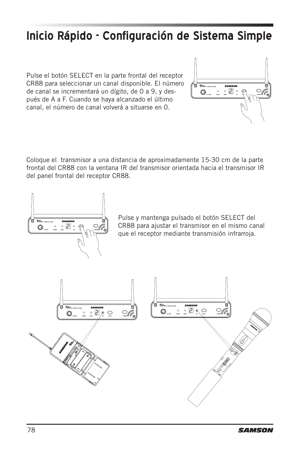 Inicio rápido - configuración de sistema simple | Samson Concert 88 Camera Combo UHF Camera Wireless System (D: 542 to 566 MHz) User Manual | Page 78 / 108