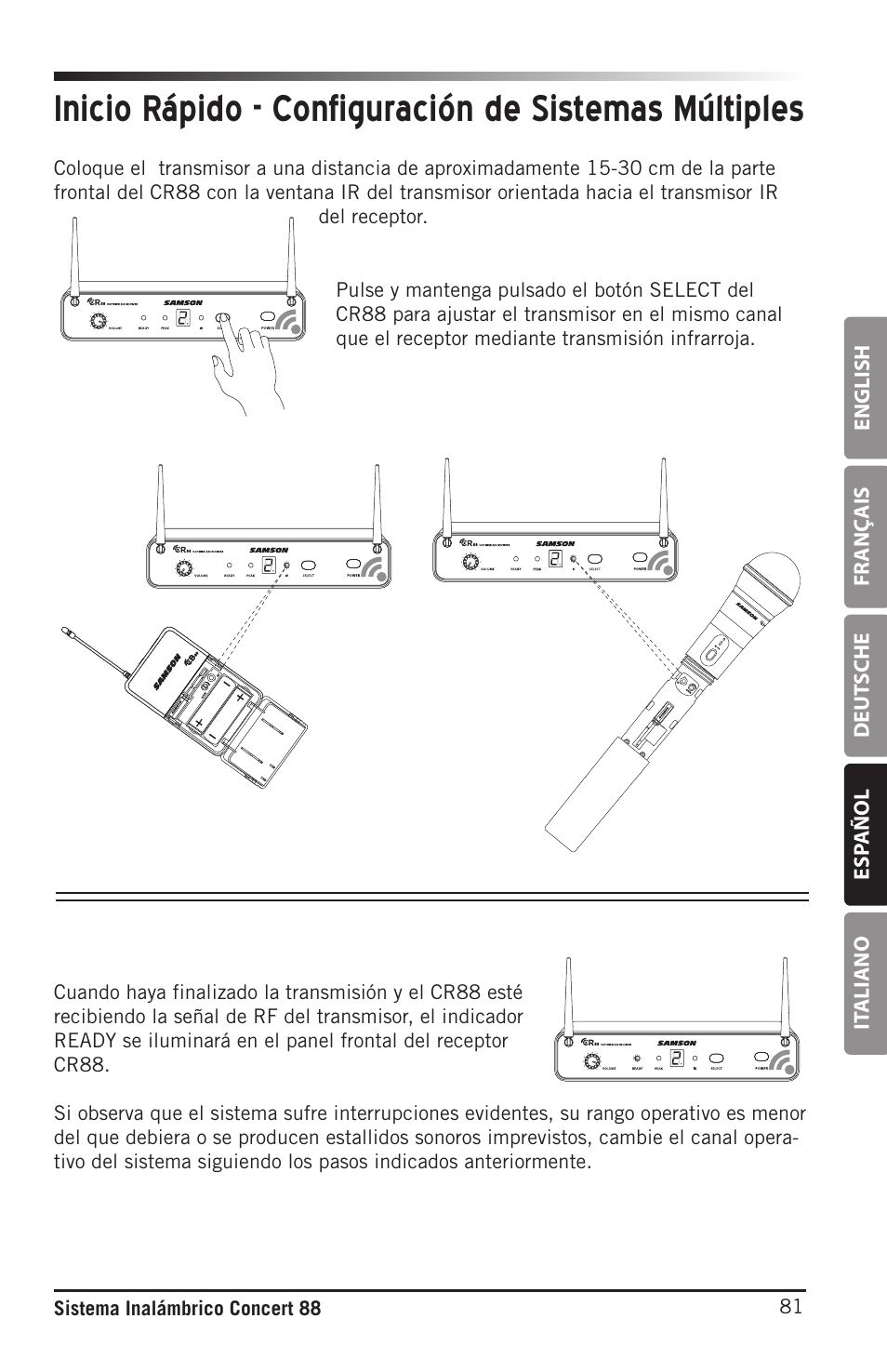 English fr anç ais deut sche esp añol it aliano, 81 sistema inalámbrico concert 88 | Samson Concert 88 Camera Combo UHF Camera Wireless System (D: 542 to 566 MHz) User Manual | Page 81 / 108