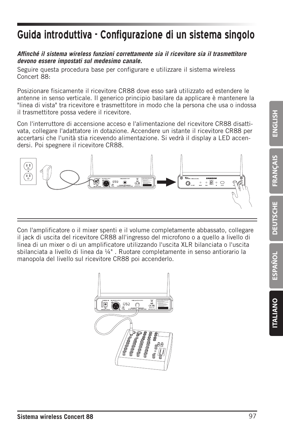 English fr anç ais deut sche esp añol it aliano, 97 sistema wireless concert 88 | Samson Concert 88 Camera Combo UHF Camera Wireless System (D: 542 to 566 MHz) User Manual | Page 97 / 108
