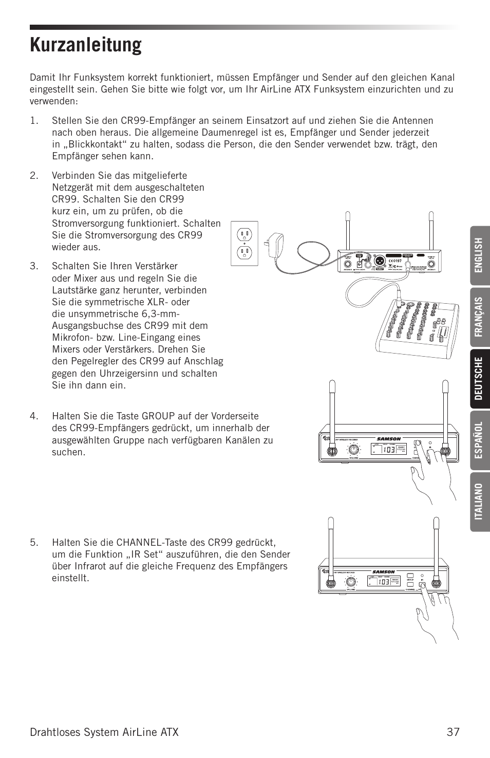 Kurzanleitung | Samson Airline ALX Wireless UHF Lavalier System (K: 470 to 494 MHz) User Manual | Page 37 / 80