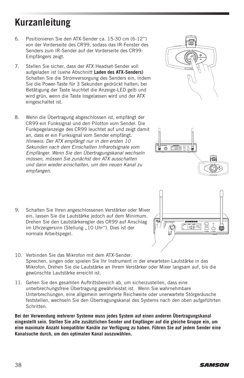 Kurzanleitung | Samson Airline ALX Wireless UHF Lavalier System (K: 470 to 494 MHz) User Manual | Page 38 / 80