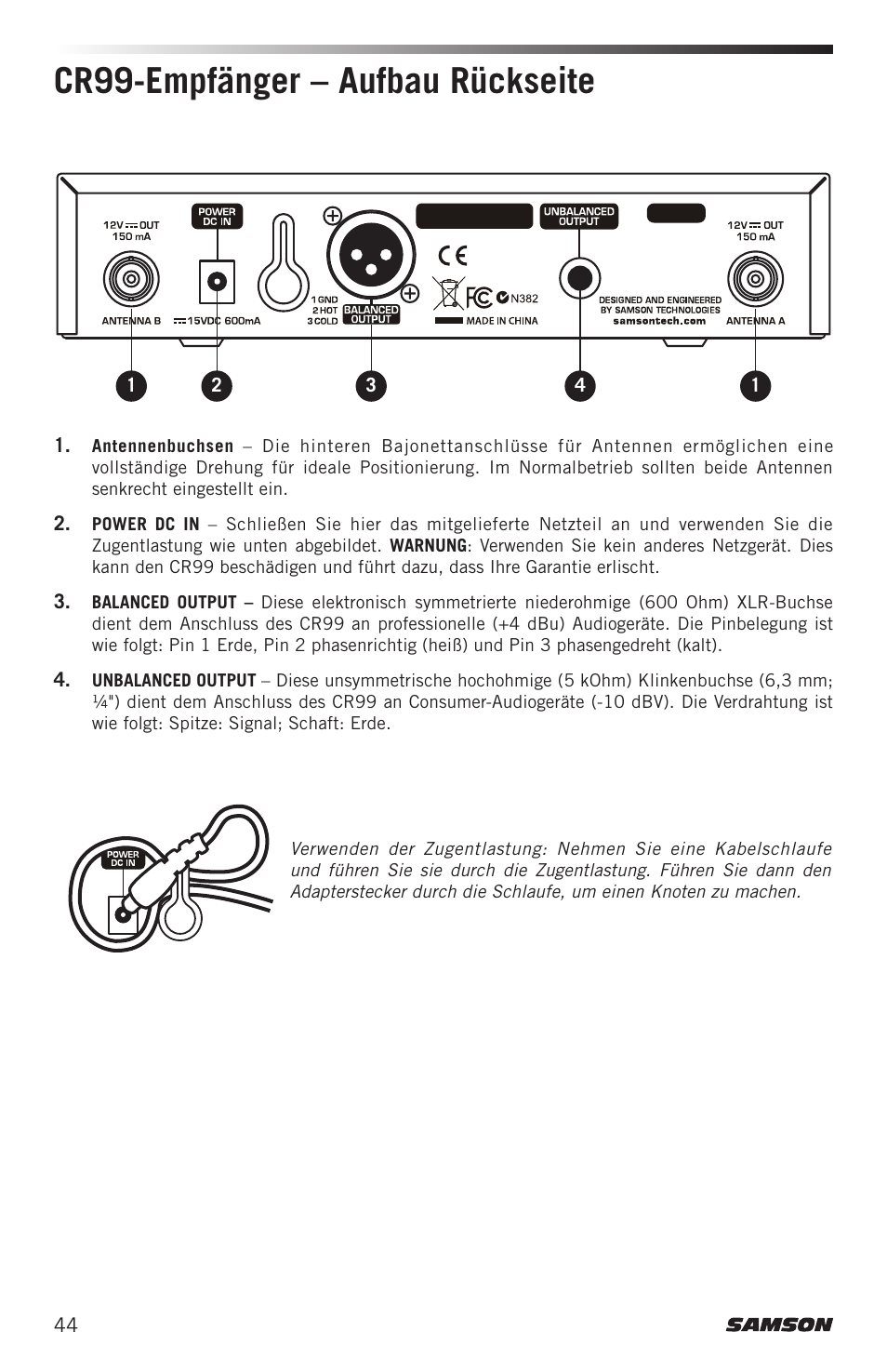 Cr99-empfänger – aufbau rückseite | Samson Airline ALX Wireless UHF Lavalier System (K: 470 to 494 MHz) User Manual | Page 44 / 80