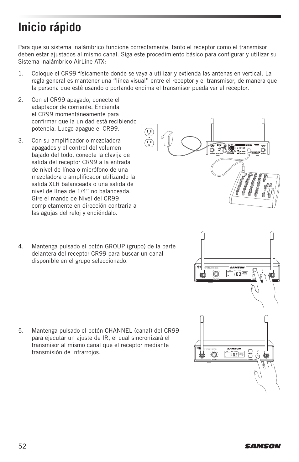 Inicio rápido | Samson Airline ALX Wireless UHF Lavalier System (K: 470 to 494 MHz) User Manual | Page 52 / 80