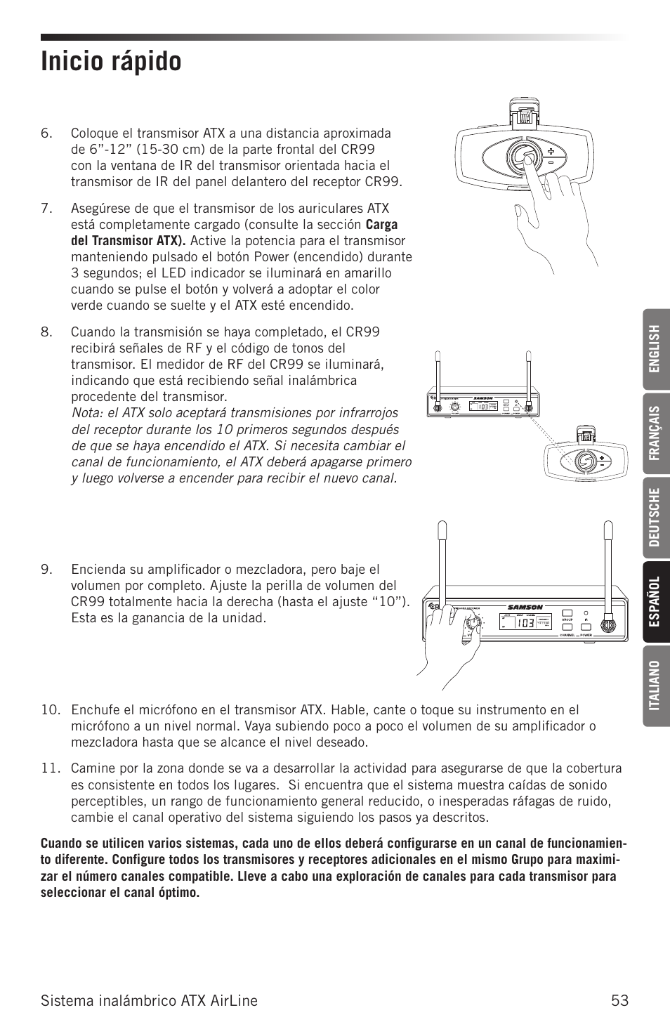 Inicio rápido | Samson Airline ALX Wireless UHF Lavalier System (K: 470 to 494 MHz) User Manual | Page 53 / 80