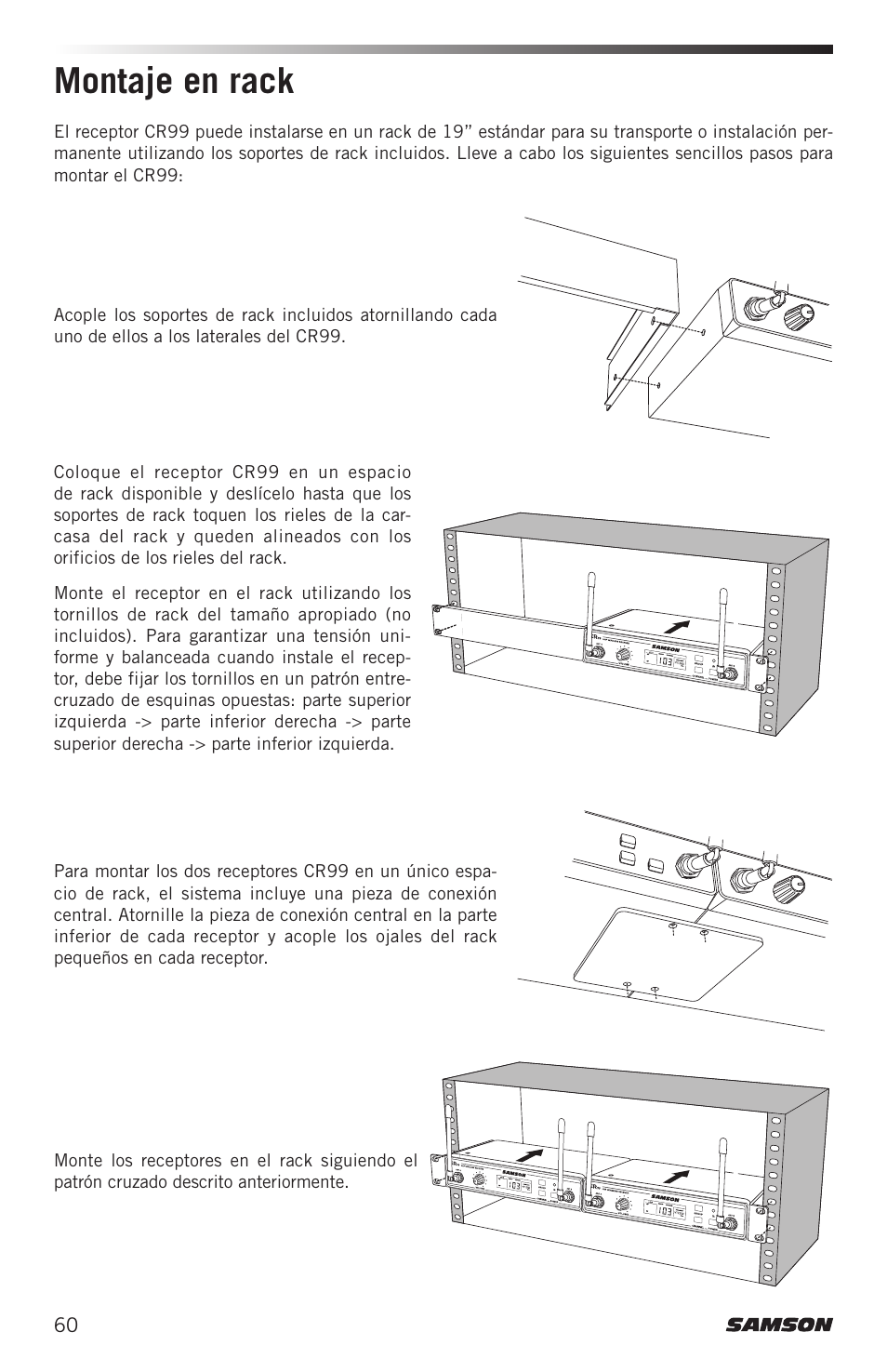 Montaje en rack | Samson Airline ALX Wireless UHF Lavalier System (K: 470 to 494 MHz) User Manual | Page 60 / 80