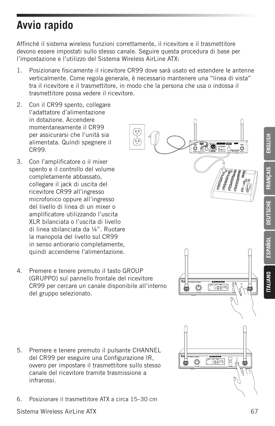 Avvio rapido | Samson Airline ALX Wireless UHF Lavalier System (K: 470 to 494 MHz) User Manual | Page 67 / 80