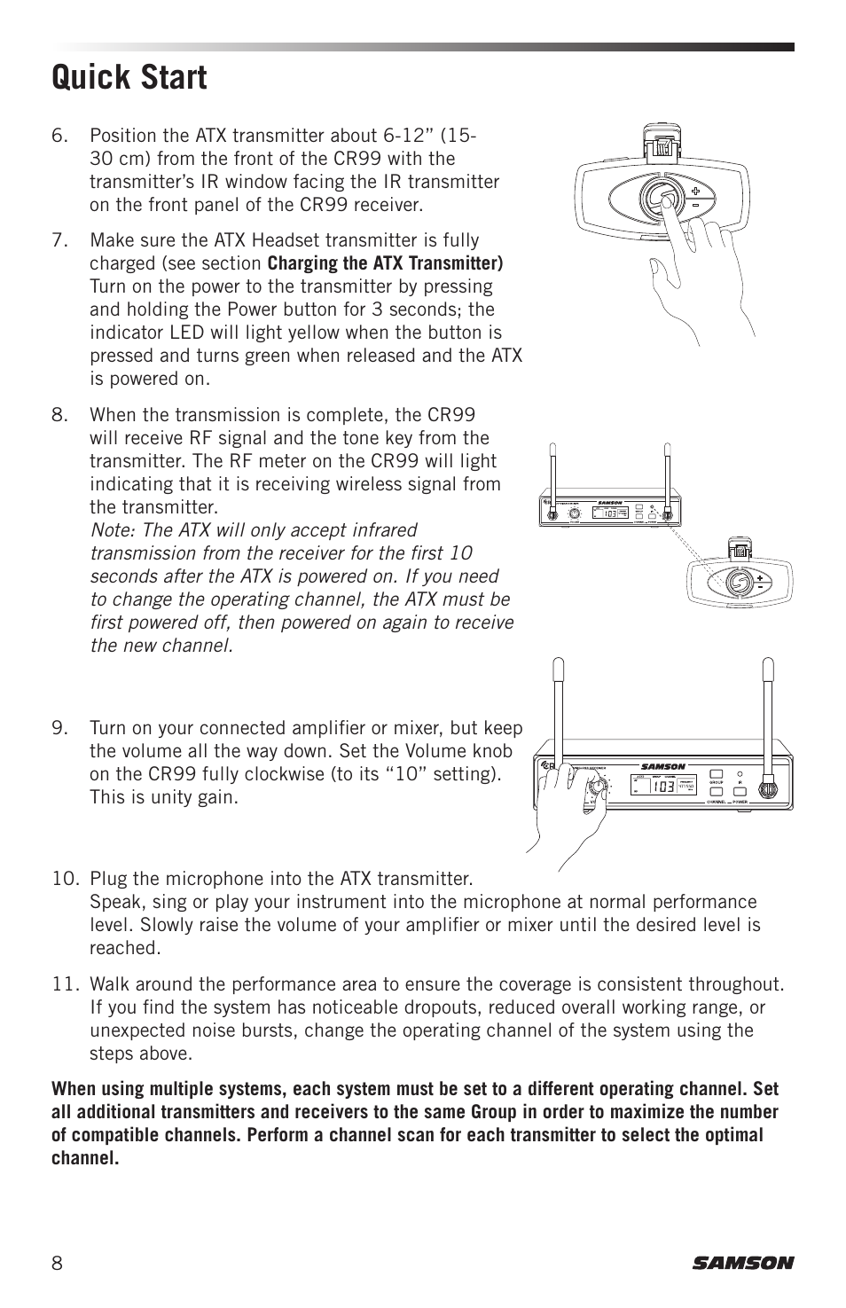 Quick start | Samson Airline ALX Wireless UHF Lavalier System (K: 470 to 494 MHz) User Manual | Page 8 / 80