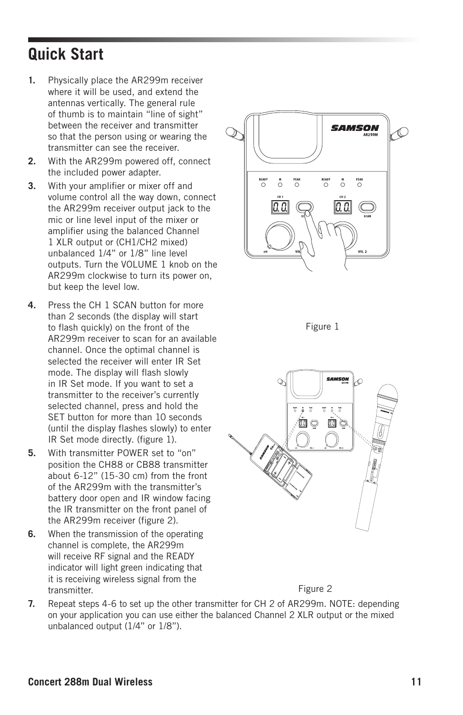 Quick start | Samson Concert 288m Presentation Dual-Channel Wireless Lavalier & Headset Microphone System (D: 542 to 566 MHz) User Manual | Page 11 / 16
