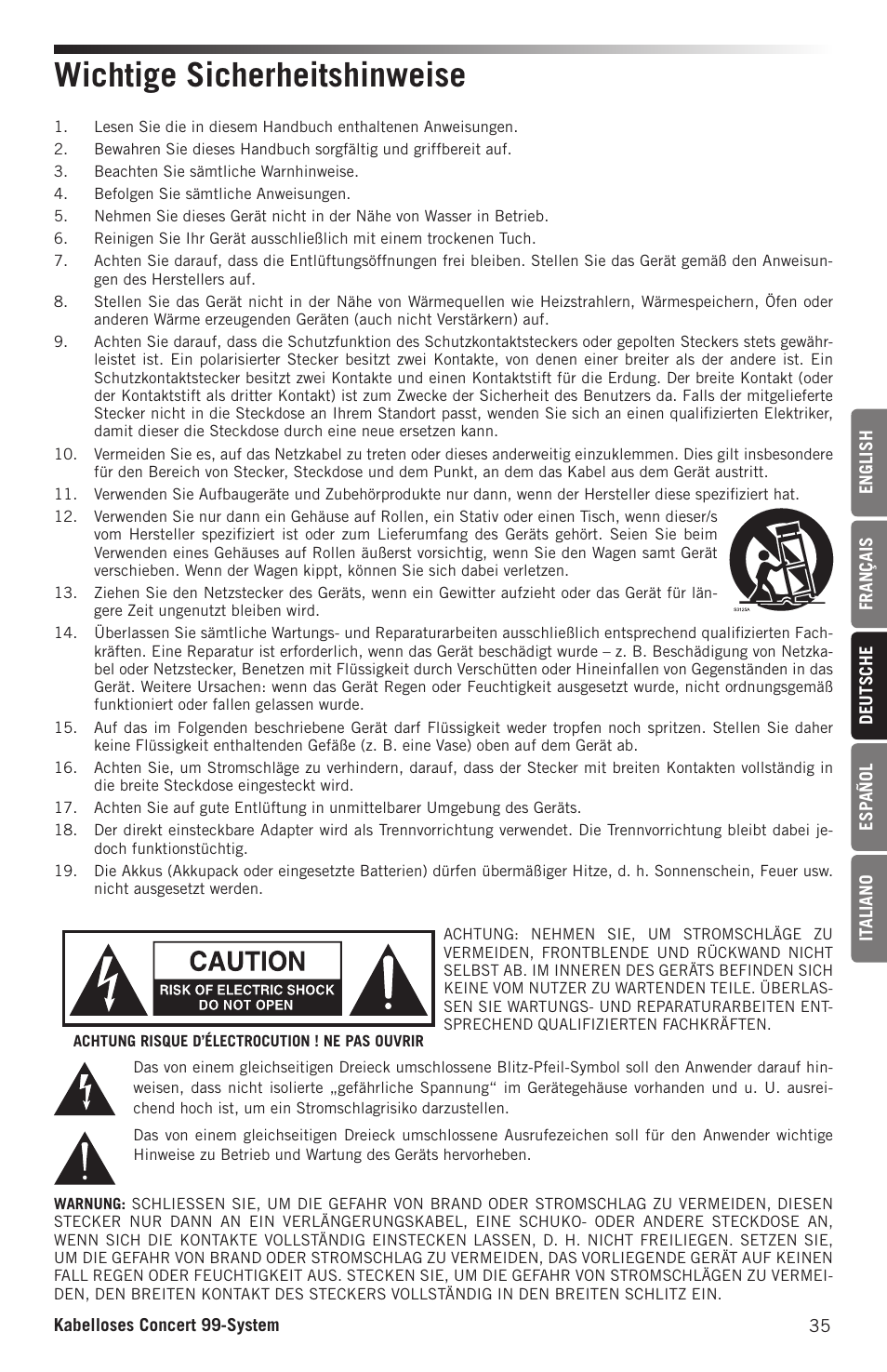 Wichtige sicherheitshinweise | Samson Concert 99 Presentation Frequency-Agile UHF Wireless System (K: 470-494 MHz) User Manual | Page 35 / 84