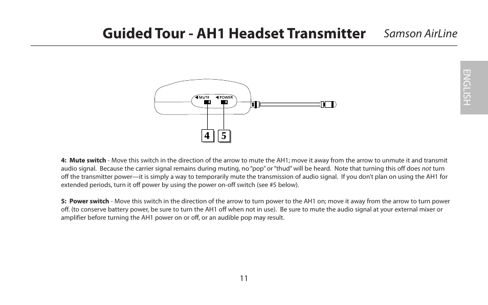 Guided tour - ah1 headset transmitter, Samson airline, English | Samson AirLine 77 Wind Instrument True Diversity UHF Wireless System (K2: 490.975 MHz) User Manual | Page 13 / 72