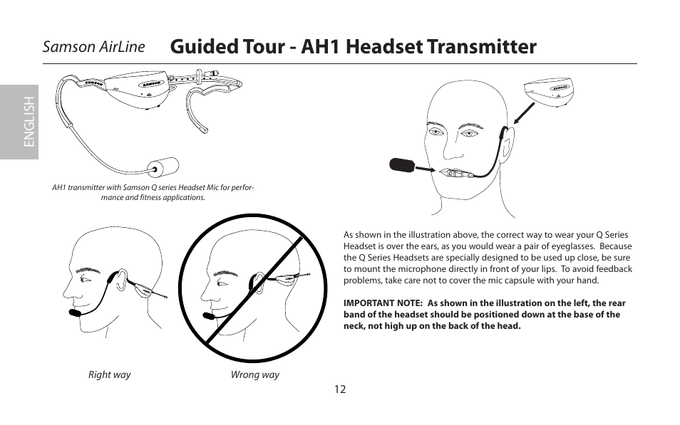 Guided tour - ah1 headset transmitter, Samson airline, English | Samson AirLine 77 Wind Instrument True Diversity UHF Wireless System (K2: 490.975 MHz) User Manual | Page 14 / 72