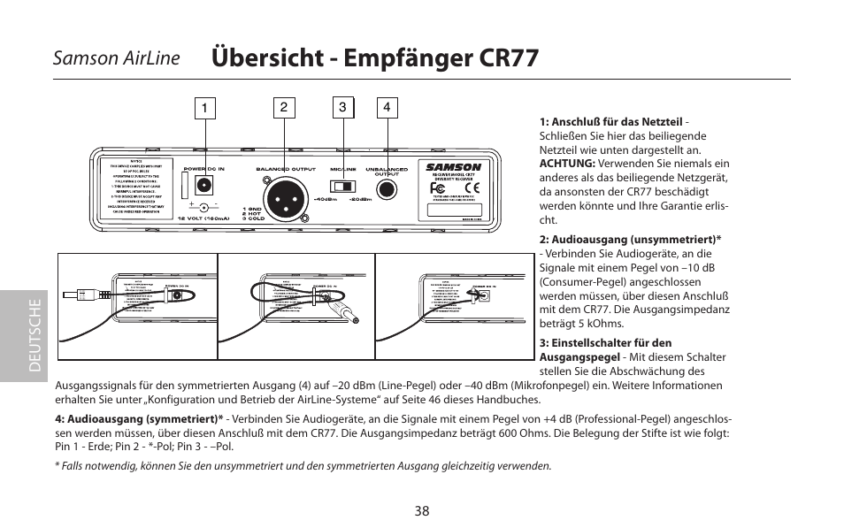 Übersicht - empfänger cr77, Samson airline, Deut sche | Samson AirLine 77 Wind Instrument True Diversity UHF Wireless System (K2: 490.975 MHz) User Manual | Page 40 / 72