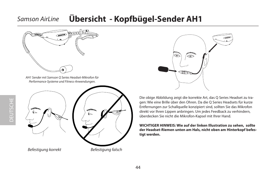 Übersicht - kopfbügel-sender ah1, Samson airline, Deut sche | Samson AirLine 77 Wind Instrument True Diversity UHF Wireless System (K2: 490.975 MHz) User Manual | Page 46 / 72