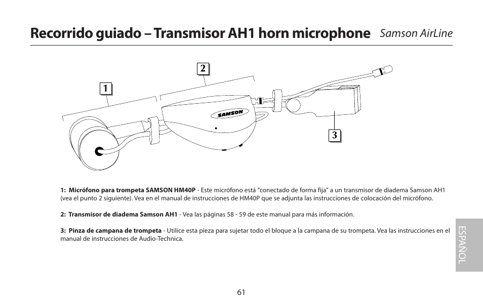 Recorrido guiado – transmisor ah1 horn microphone, Samson airline | Samson AirLine 77 Wind Instrument True Diversity UHF Wireless System (K2: 490.975 MHz) User Manual | Page 63 / 72
