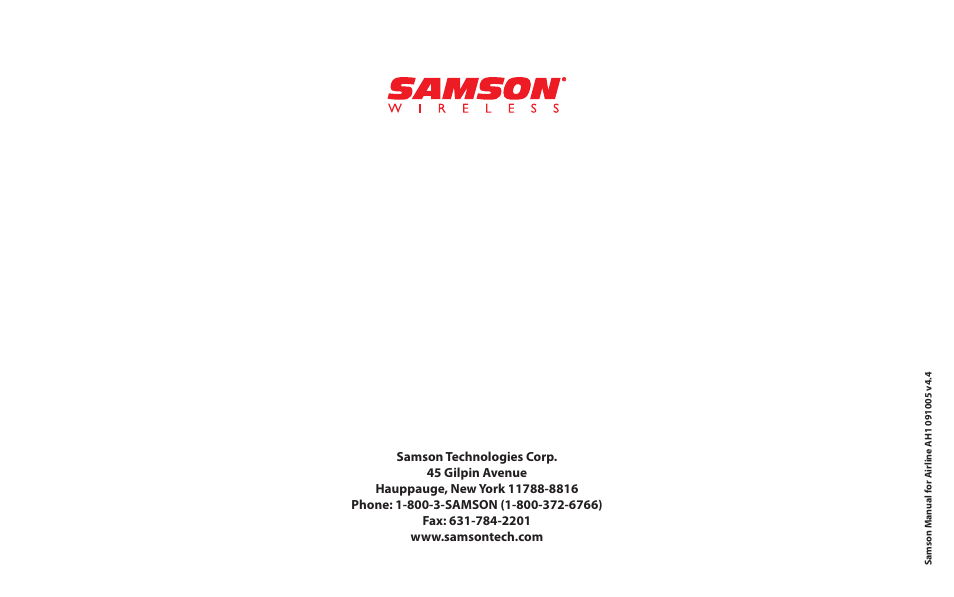 Samson AirLine 77 Wind Instrument True Diversity UHF Wireless System (K2: 490.975 MHz) User Manual | Page 72 / 72