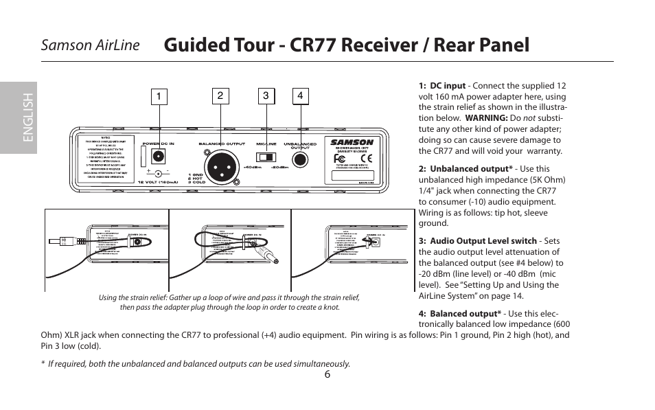 Guided tour - cr77 receiver / rear panel, Samson airline, English | Samson AirLine 77 Wind Instrument True Diversity UHF Wireless System (K2: 490.975 MHz) User Manual | Page 8 / 72