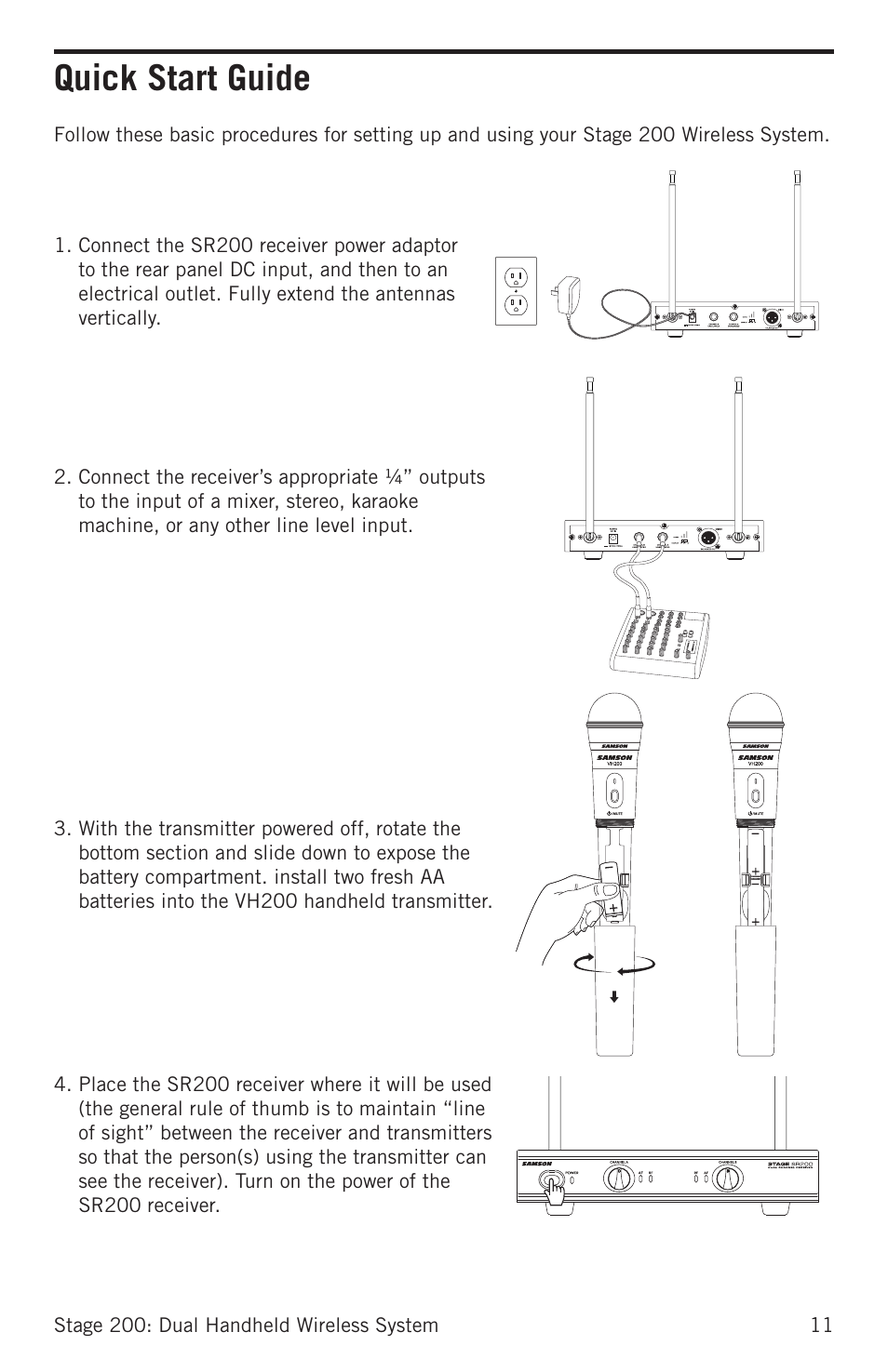Quick start guide | Samson Stage 200 Dual-Channel Handheld VHF Wireless System (Channel A) User Manual | Page 11 / 16
