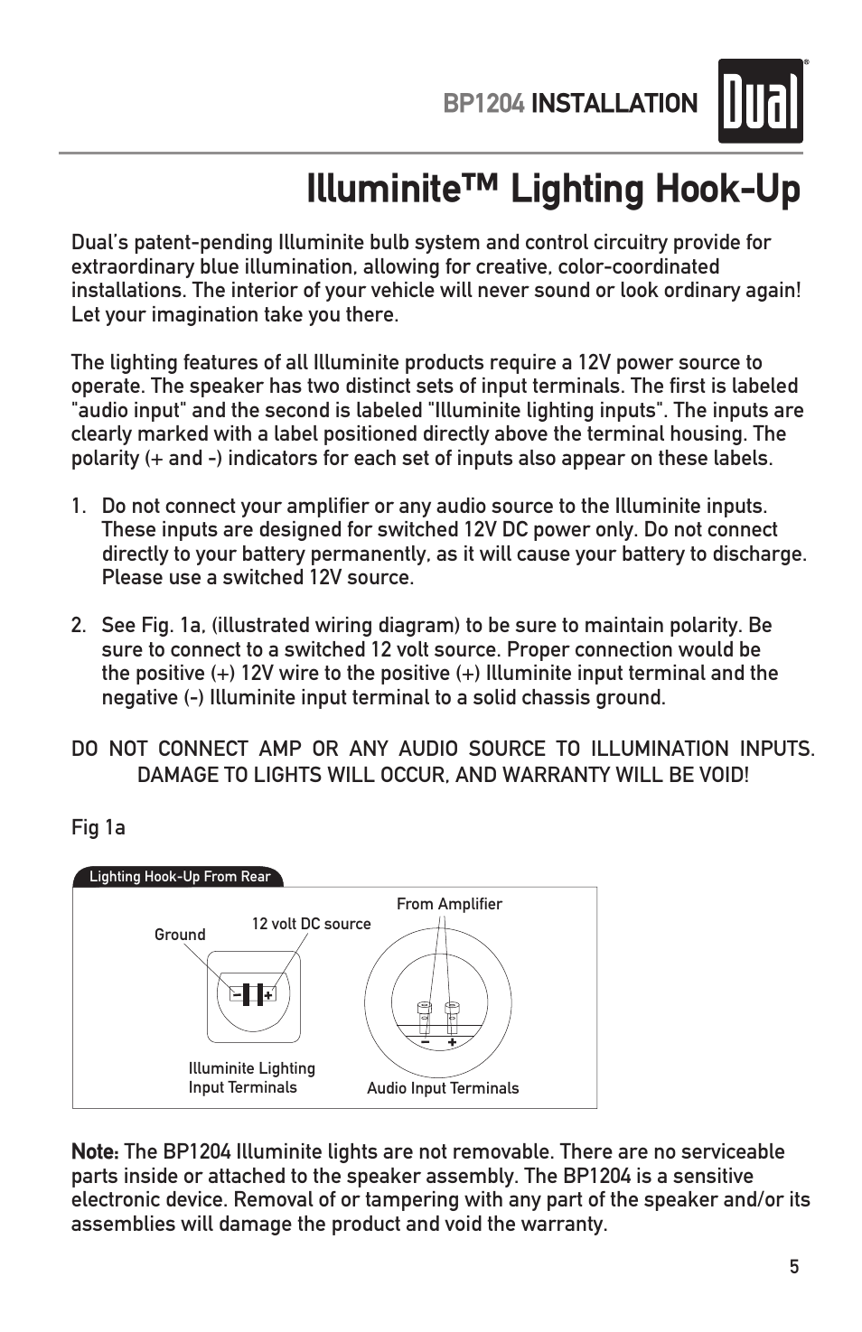 Illuminite™ lighting hook-up, Bp1204 installation | Dual Bandpass Subwoofer System BP104 User Manual | Page 5 / 8