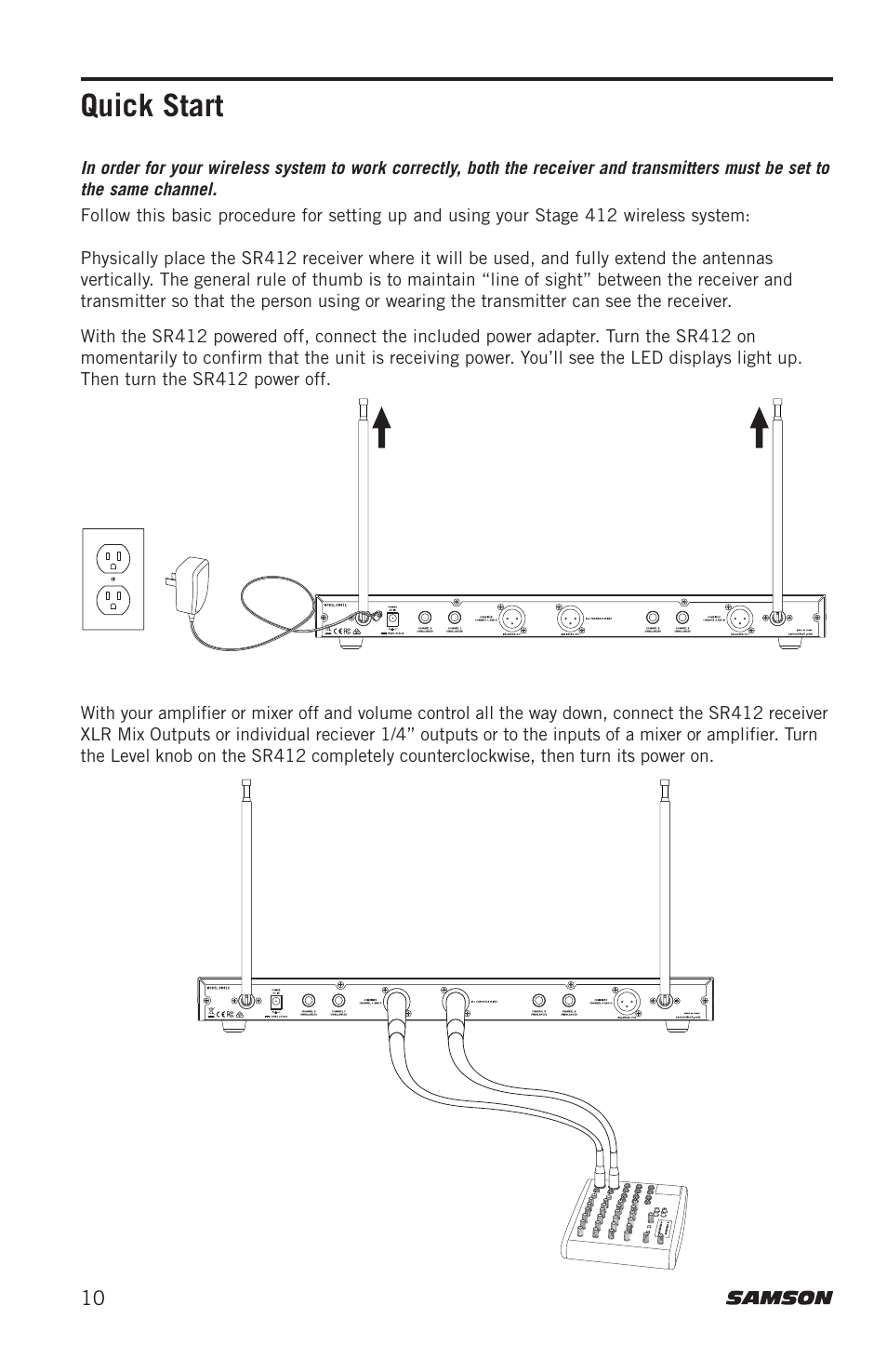 Quick start | Samson Stage 412 Frequency-Agile Quad-Channel Handheld VHF Wireless System (173 to 198 MHz) User Manual | Page 10 / 16