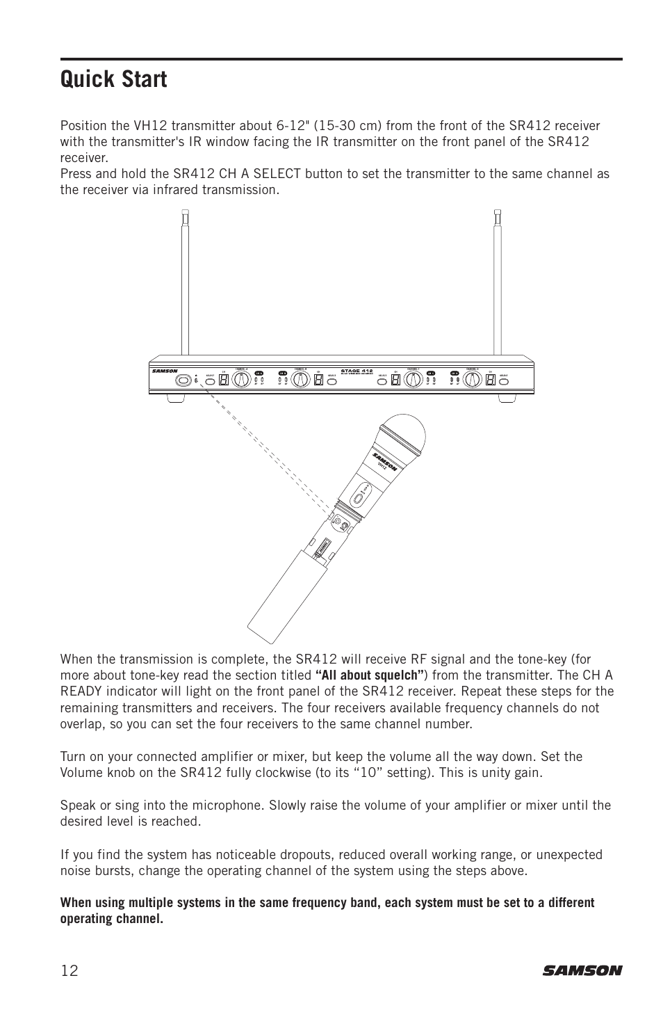 Quick start | Samson Stage 412 Frequency-Agile Quad-Channel Handheld VHF Wireless System (173 to 198 MHz) User Manual | Page 12 / 16