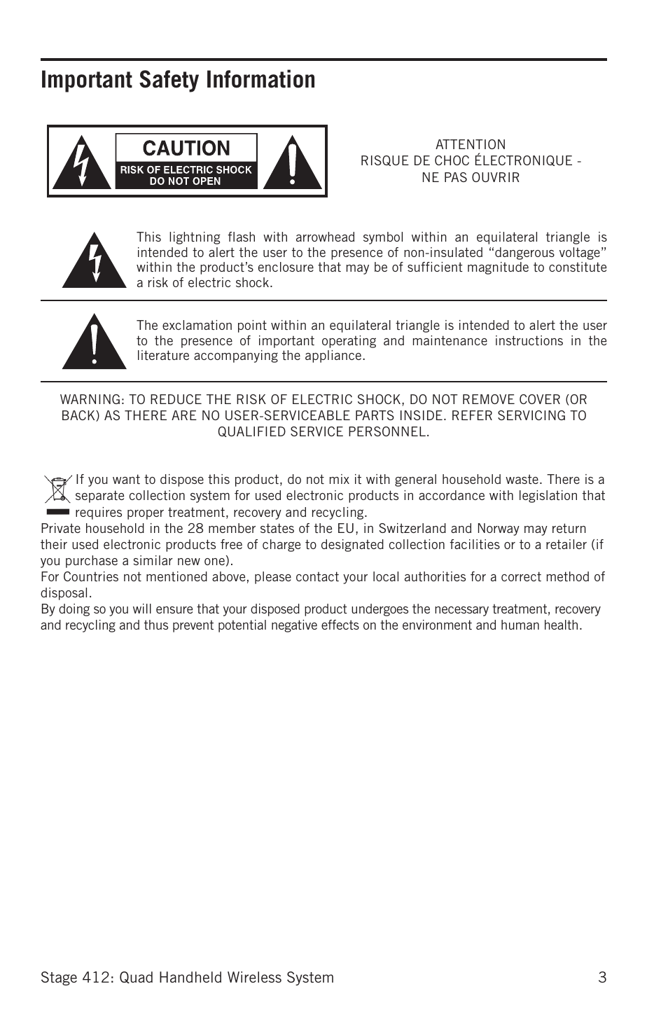 Important safety information | Samson Stage 412 Frequency-Agile Quad-Channel Handheld VHF Wireless System (173 to 198 MHz) User Manual | Page 3 / 16