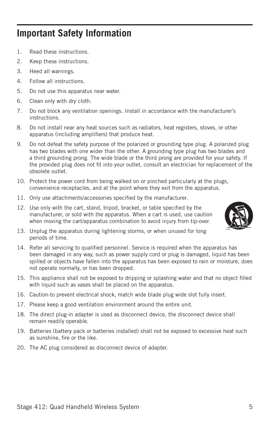 Important safety information | Samson Stage 412 Frequency-Agile Quad-Channel Handheld VHF Wireless System (173 to 198 MHz) User Manual | Page 5 / 16
