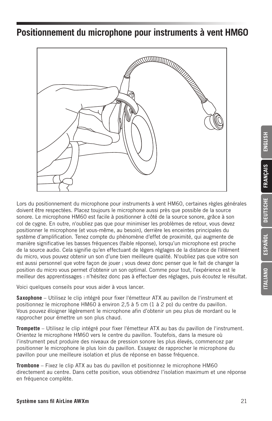 Samson AirLine AWXm Micro UHF Wind Instrument Wireless System (D: 542 to 566 MHz) User Manual | Page 21 / 68